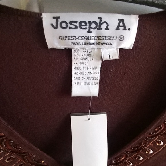 Joseph A Chocolate Brown V Neck 3/4 sleeve large - Picture 4 of 5